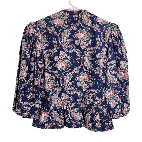 NWT Vintage Go Vicki Size Medium Floral Suit Top Blouse Jacket Balloon Sleeve - Picture 2 of 6